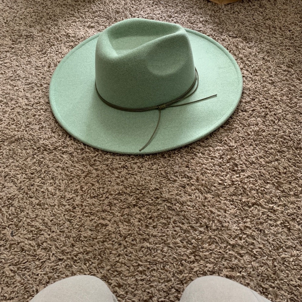 Universal Thread Mint Green Wool Fedora Hat with Leather Tie